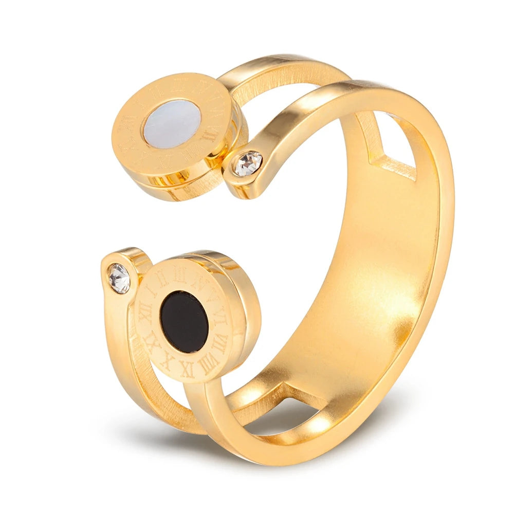 TYO Roman Numerals Stainless Steel Crystal Rings for Unisex Fashion Engagement