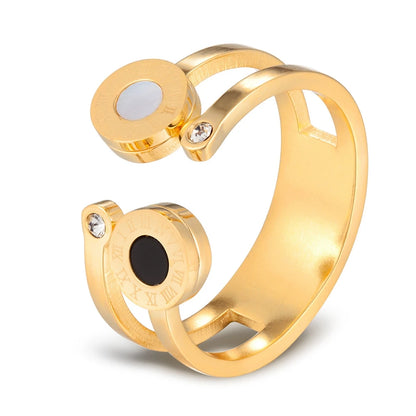 TYO Roman Numerals Stainless Steel Crystal Rings for Unisex Fashion Engagement