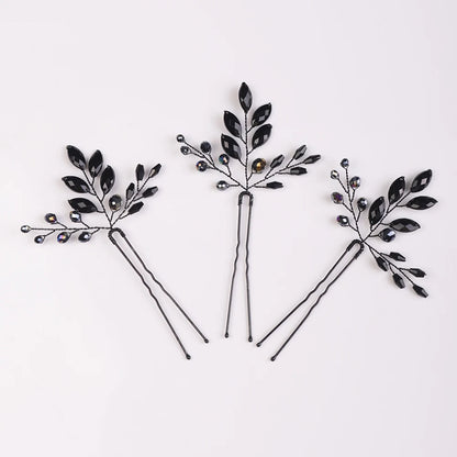 Elegant Black Crystal Bridal Hairpins Wedding Tiara Headdress Accessories