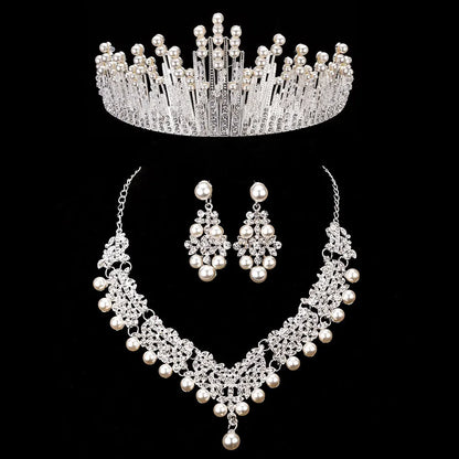 Bride's Crystal Pearl Jewelry Set - Stunning Rhinestone Choker, Earrings & Tiara for Your Dream Wedding