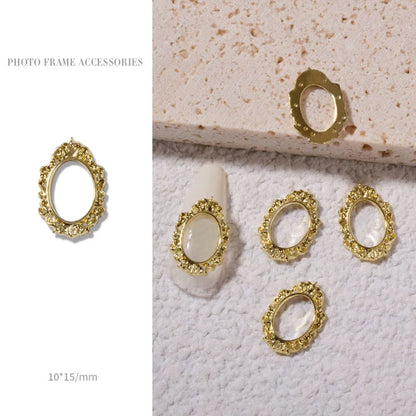 Vintage Gold 3D Charm Photo Frame Nail Art Kit with Alloy Studs - 5 Piece Set