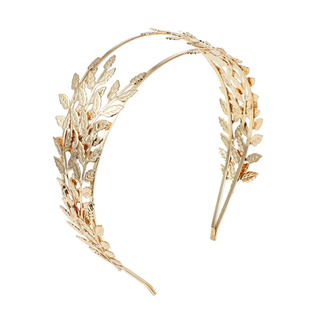 Elegant Retro Gold Leaf Bridal Headband Tiara for Greek and Roman Inspired Weddings