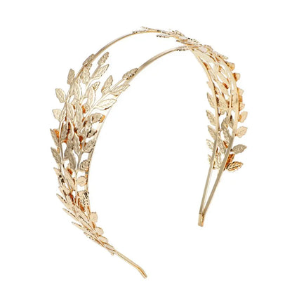 Elegant Retro Gold Leaf Bridal Headband Tiara for Greek and Roman Inspired Weddings