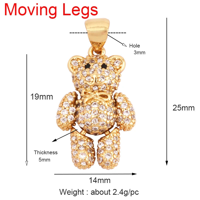 Cute Gold Bear Charm Pendant with Pearl Cubic Zirconia for Jewelry Making Supplies
