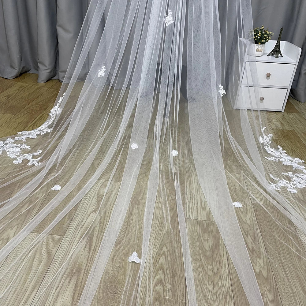 Ivory Lace Cathedral Bridal Veil with Comb for Women - Available in 3m, 4m, 5m Lengths