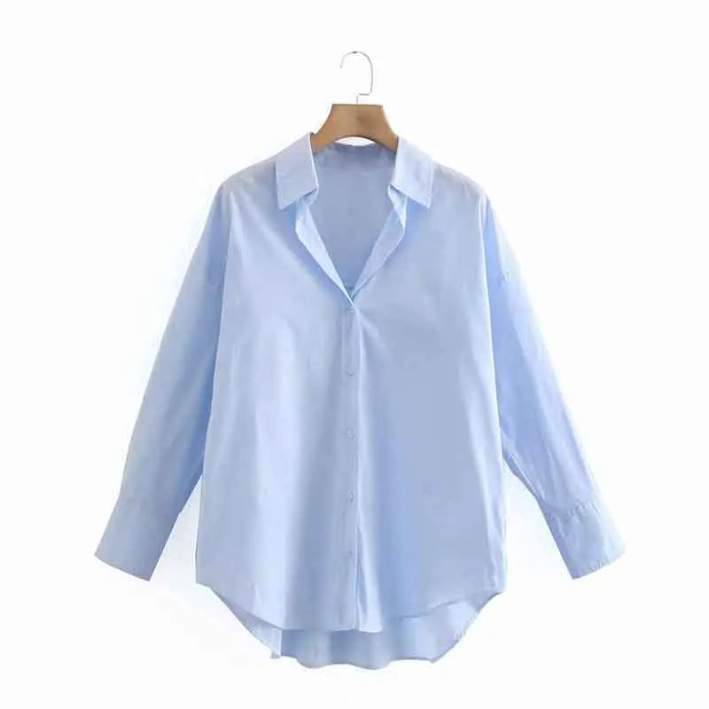Women Poplin Blouse Long Sleeve Single Breasted Office Chic