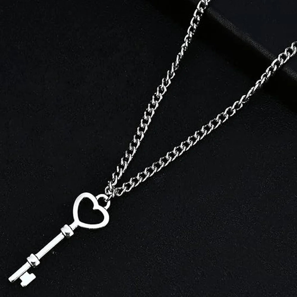 Stylish Men's Stainless Steel Heart Key Chain Necklace for Parties