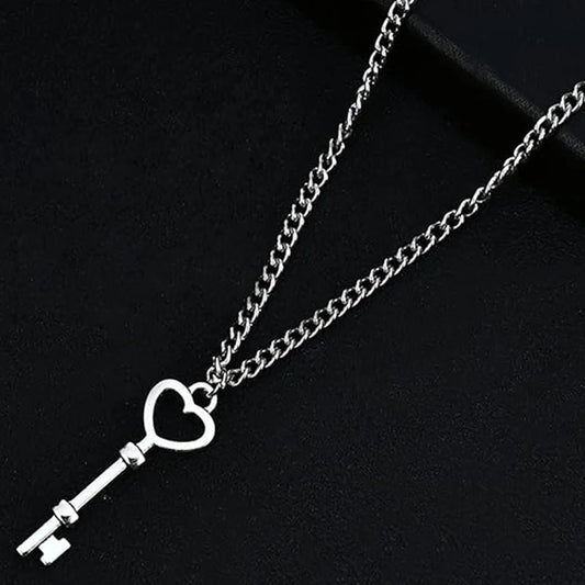 Stylish Men's Stainless Steel Heart Key Chain Necklace for Parties