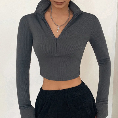 DozwCN Womens Solid Color Turtleneck Crop Top Slim Fit Chic