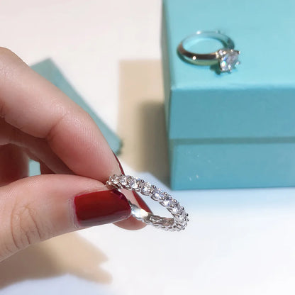 Real 100 Percent 925 Sterling Silver Diamond Engagement Wedding Band Ring Set for Women