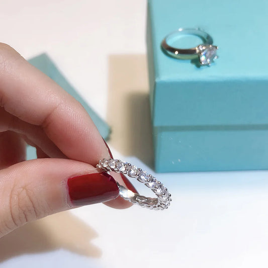 Real 100 Percent 925 Sterling Silver Diamond Engagement Wedding Band Ring Set for Women