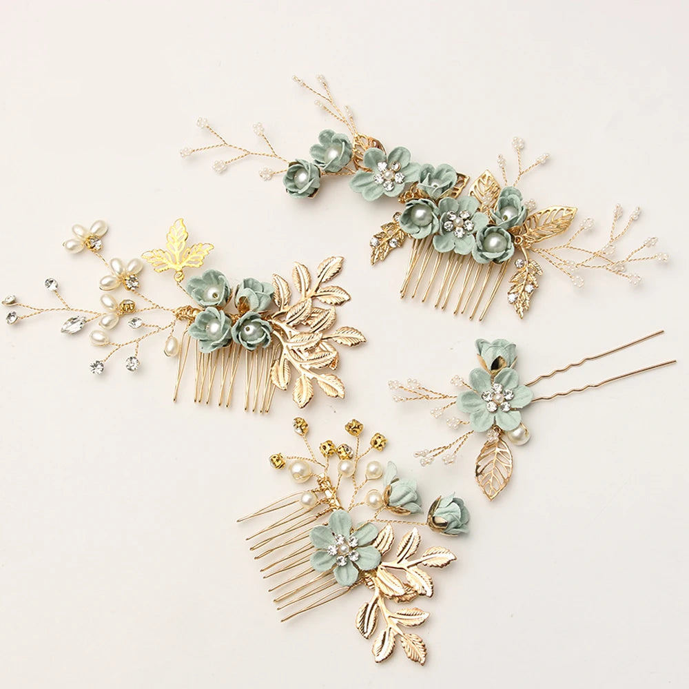 Luxury Crystal Crown Hair Combs - Elegant Bridal Clips with Leaf Design