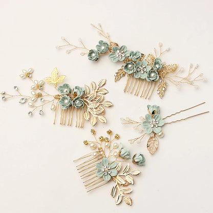 Luxury Crystal Crown Hair Combs - Elegant Bridal Clips with Leaf Design