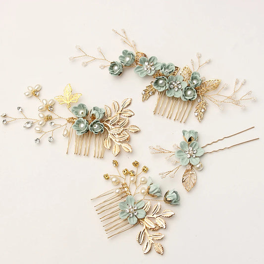 Luxury Crystal Crown Hair Combs - Elegant Bridal Clips with Leaf Design