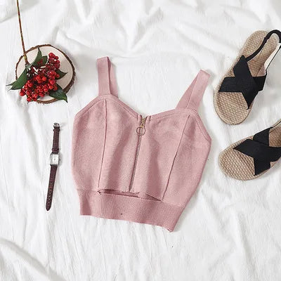 AOWOFS Women Crop Top Zipper Knit Camisole Sleeveless