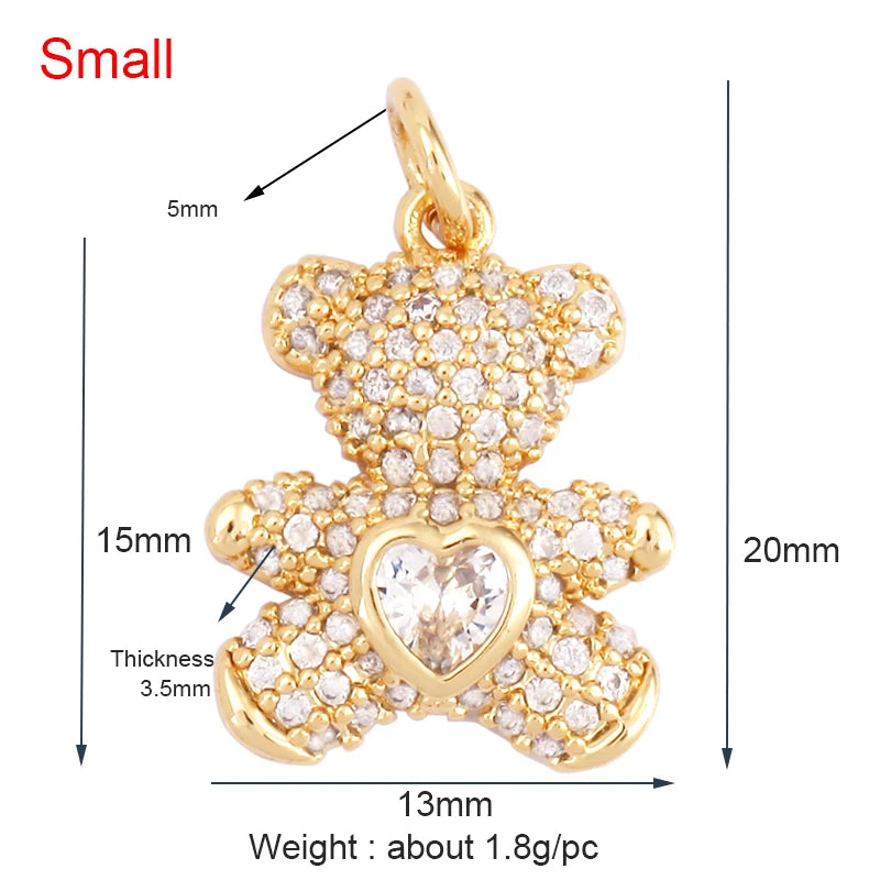 Cute Gold Bear Charm Pendant with Pearl Cubic Zirconia for Jewelry Making Supplies