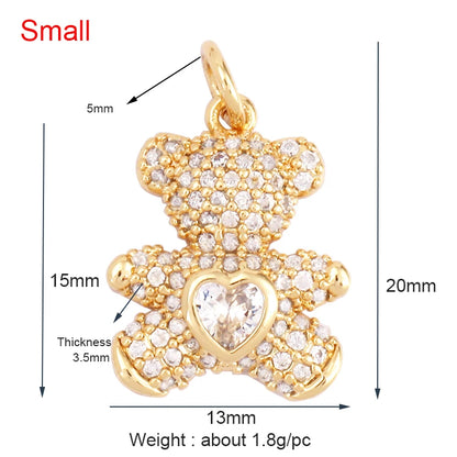 Cute Gold Bear Charm Pendant with Pearl Cubic Zirconia for Jewelry Making Supplies
