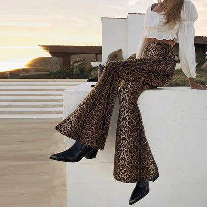 High Waist Leopard Print Flare Leggings For Women Autumn