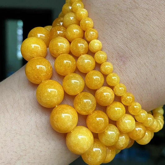 Yellow Natural Beeswax Jade Chalcedony Stone Beads for DIY Jewelry Making Bracelet Necklace Charm Round Loose Beads 6mm 8mm 10mm 12mm