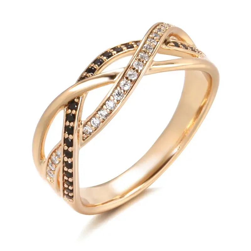 Luxury 18k Rose Gold Black Diamond Geometric Wedding Ring Rose Gold