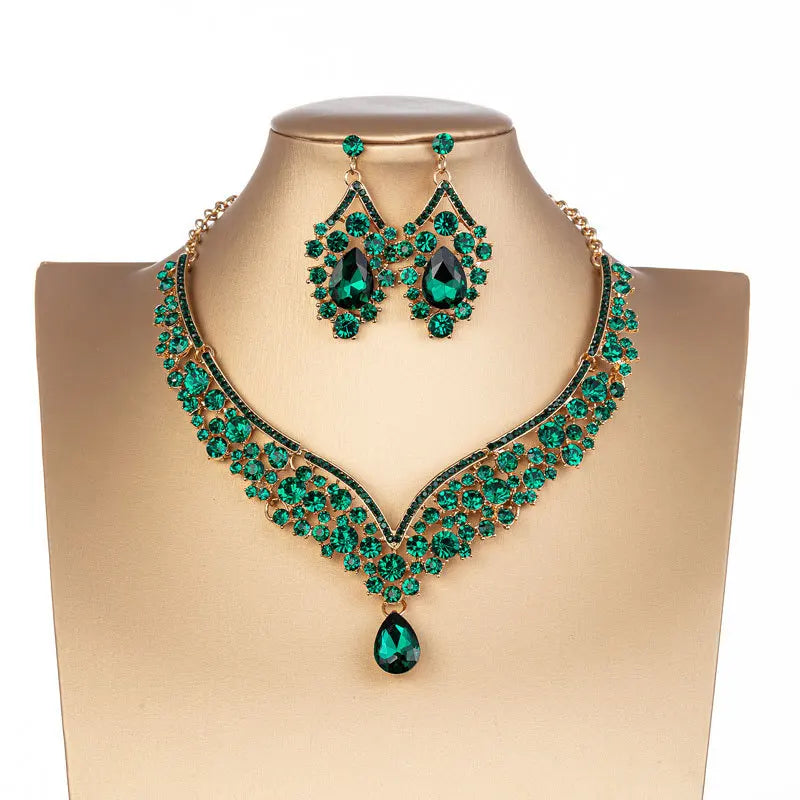 Baroque Crystal Water Drop Bridal Jewelry Set - Top-Rated Rhinestone Tiara, Necklace & Earring Gift for Brides Green