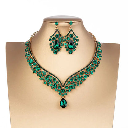 Baroque Crystal Water Drop Bridal Jewelry Set - Top-Rated Rhinestone Tiara, Necklace & Earring Gift for Brides Green