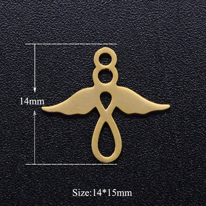 5pcs Angel Wing DIY Charms 316 Stainless Steel Jewelry Connectors JN314-2-14x5