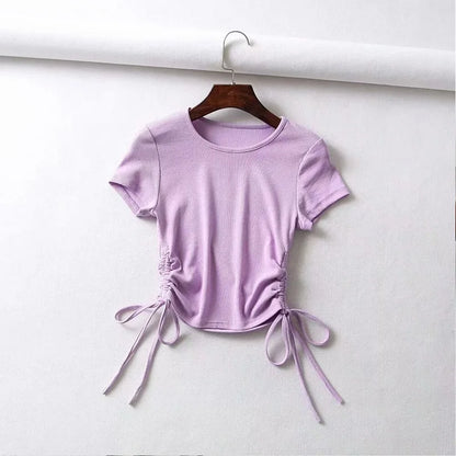 Sexy Side Drawstring Ruched Tank Knit Crop Tees Women 2024