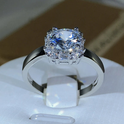 Original Four-Claw 925 Sterling Silver Wedding Ring for Women with Square AAAAA Big White Zircon Engagement Jewelry