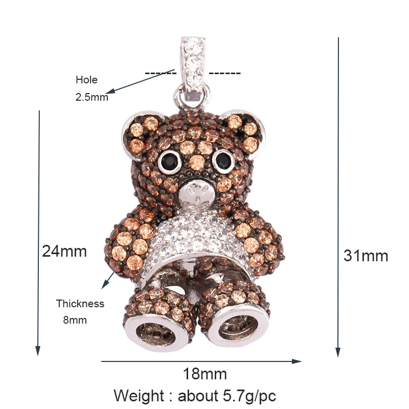 Cute Gold Bear Charm Pendant with Pearl Cubic Zirconia for Jewelry Making Supplies