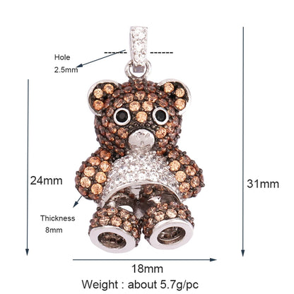 Cute Gold Bear Charm Pendant with Pearl Cubic Zirconia for Jewelry Making Supplies