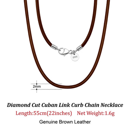 Rinntin 2mm Brown Leather Cord Necklace with 925 Sterling Silver Clasp Trendy Jewelry for Men and Women