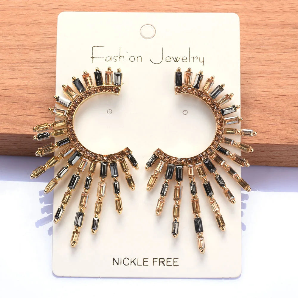 Boho Ethnic Multicolor Crystal Rhinestone Tassel Earrings for Women