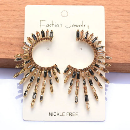 Boho Ethnic Multicolor Crystal Rhinestone Tassel Earrings for Women
