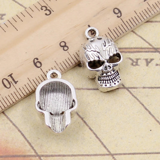 Vintage Tibetan Bronze Silver Skull Pendants for DIY Jewelry Crafting 10pcs