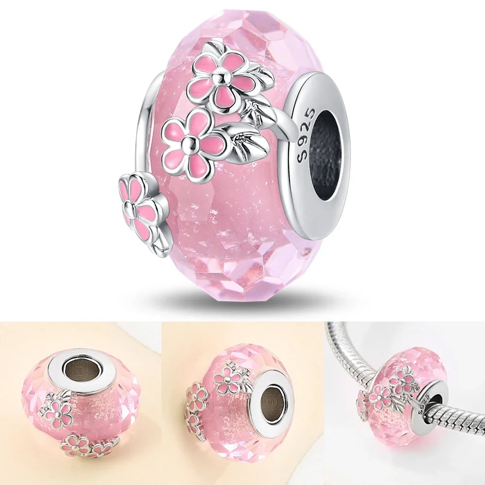 Colorful Flower Murano Glass Charm 925 Sterling Silver Top Rated DIY Jewelry for Bracelets and Necklaces LLZ052