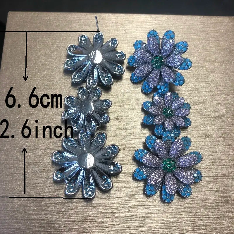 Bilincolor Luxury Blue Flower Drop Earrings for Women - Elegant Wedding Jewelry Gift