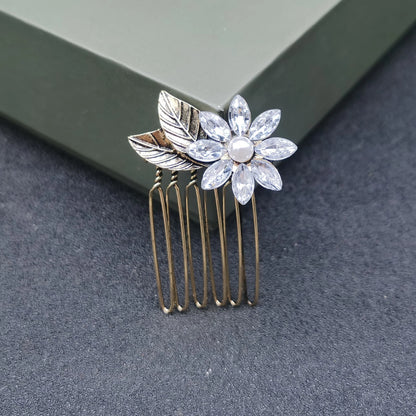 Luxury Bridal Butterfly Headdress - Stunning Silver & Gold Flower Hair Comb for Brides Clear