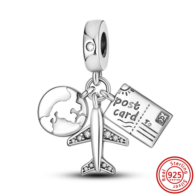 925 Sterling Silver Travel-Themed Charm Beads for Bracelets BK227