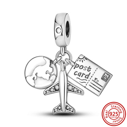 925 Sterling Silver Travel Bag Sunglasses Charm Beads for DIY Bracelet Jewelry BK227