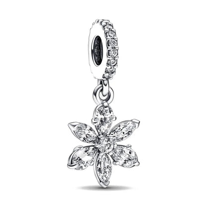 European 925 Sterling Silver Clover Pendant with Pink Zircon for Mother and Daughter DIY Charm Bead Jewelry