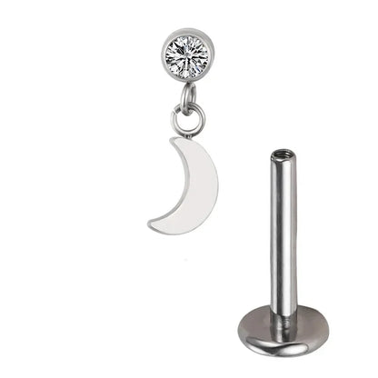 ASTM F136 Titanium Ear Piercing Pendant Chain Dangle Ear Studs with CZ Top Labret Lip Stud and Cartilage Earring Body Jewelry