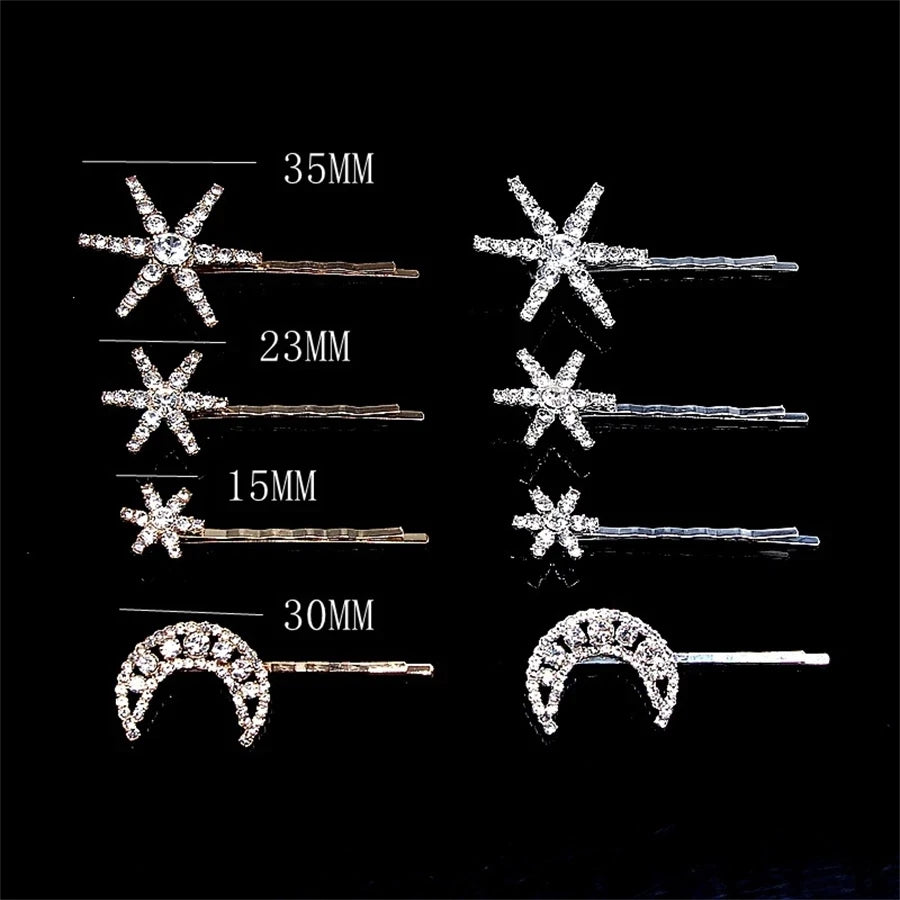 Geometric Stars & Moon Rhinestone Hair Clip Set - Top-Rated Bridal Hair Accessories