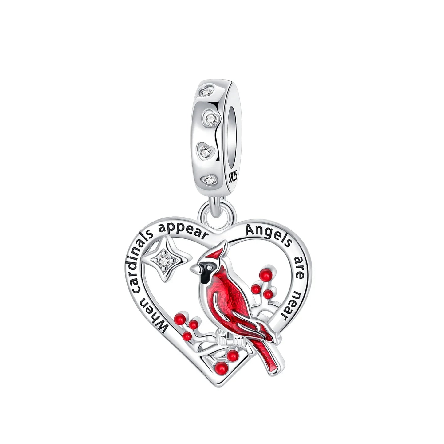 Original 925 Sterling Silver Red Charm Beads Set Heart Cherry Strawberry Flower Fish Zircon Accents for DIY Necklace and Bracelet Jewelry Gift