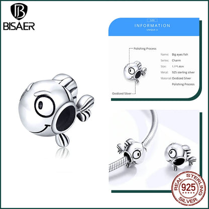 BISAER Ocean Charm 925 Sterling Silver Dolphin and Mermaid Bead with Blue CZ for DIY Jewelry ECC1477 CHINA