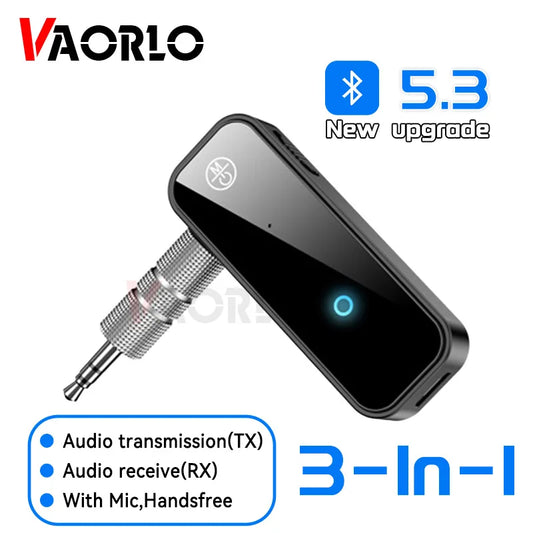 Bluetooth 5.3 Wireless Audio Adapter with HD Mic 3.5mm AUX for Car and Home Stereo Hands-Free Music Transmitter Receiver
