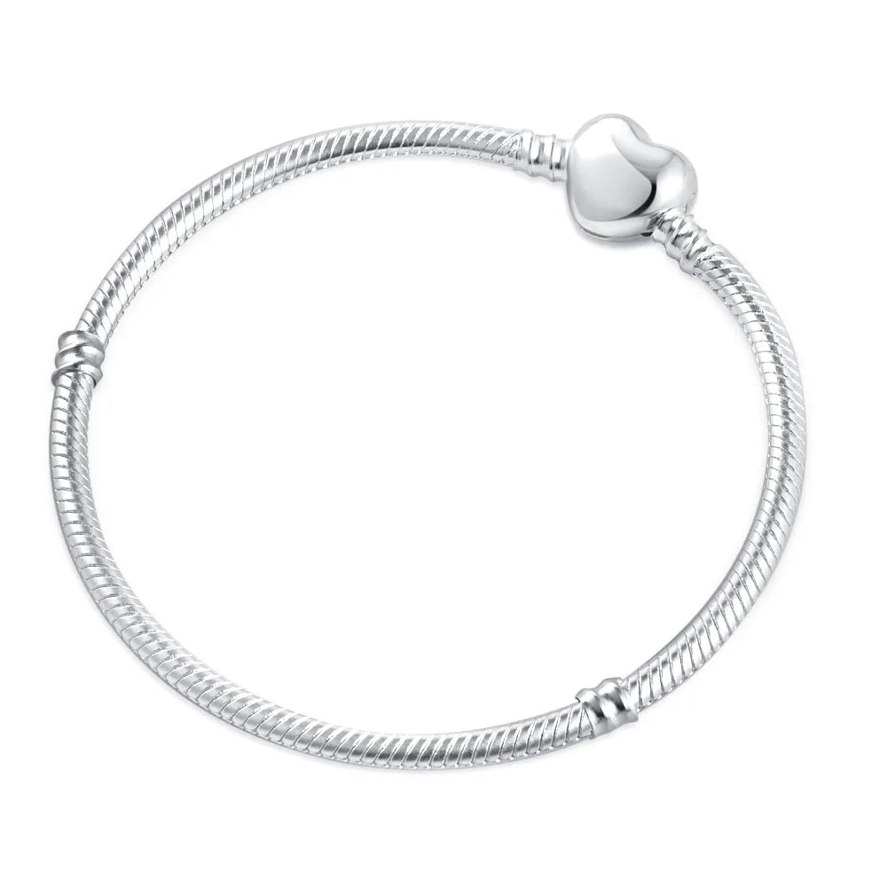 Sterling Silver 925 Heart and Flower Bracelet with White Zircon Adjustable 16-21CM Z004