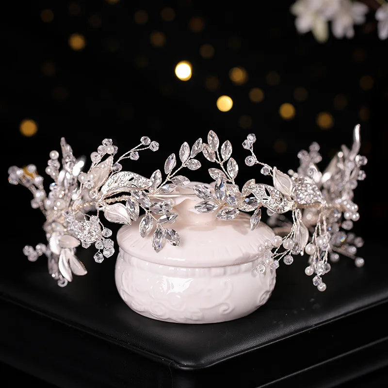 Elegant Pearl & Crystal Bridal Headband - Stunning Rhinestone Leaf Tiara for Women