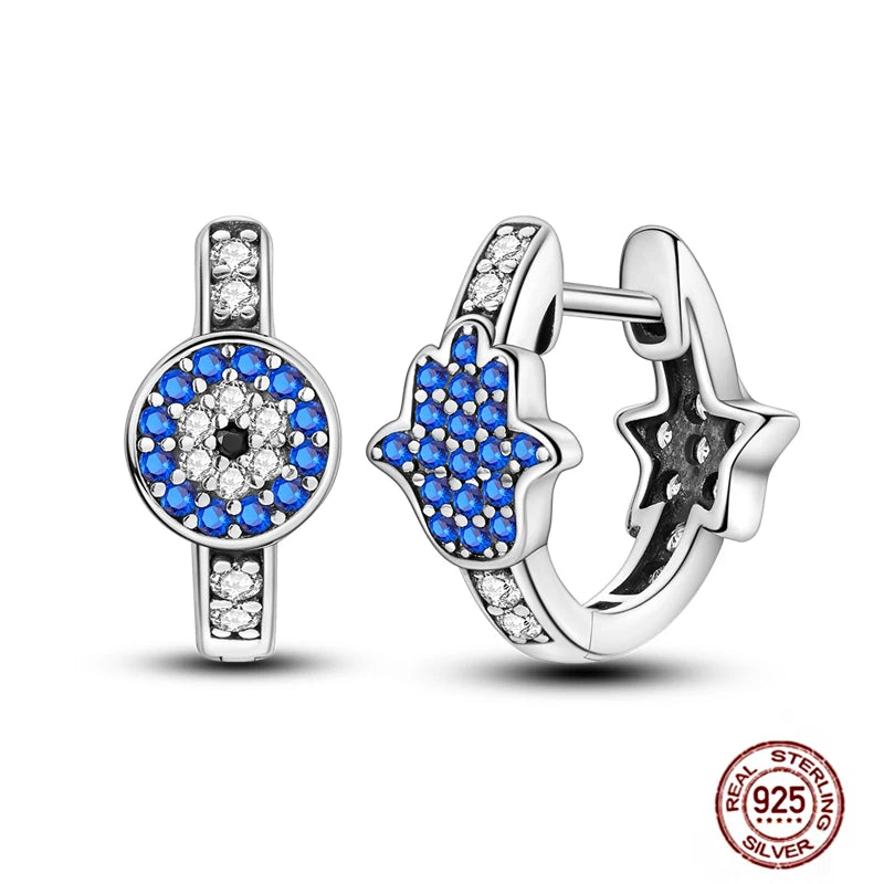 Blue Zircon 925 Sterling Silver Hoop Earrings Star Moon Butterfly Jewelry LTE303