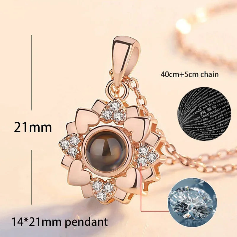 100 Languages I Love You Heart Pendant Necklace Romantic Projection Jewelry Gift for Women tyxl04mgj 40cm plus 5cm